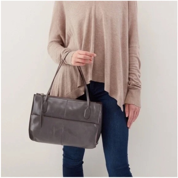 HOBO International Friar Taupe Gray Polished Leather Shoulder Bag - Picture 9 of 9